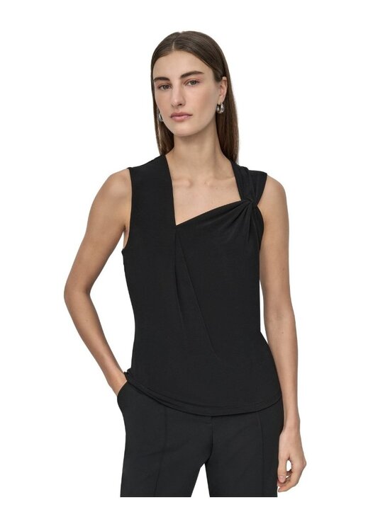 Dkny Tops - DKNY Asymmetric Strap drape Sleeveless polyester Top Black Petite Size PXL $59